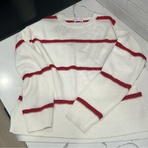 White and Red Striped Sweater